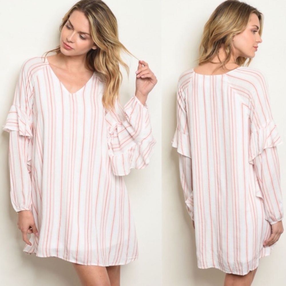 Large Long sleeve V-neck striped tunic dress - Picture 1 of 3